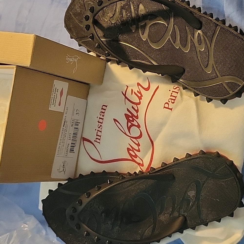 Christian Louboutin Black Spiked Flip-Flops